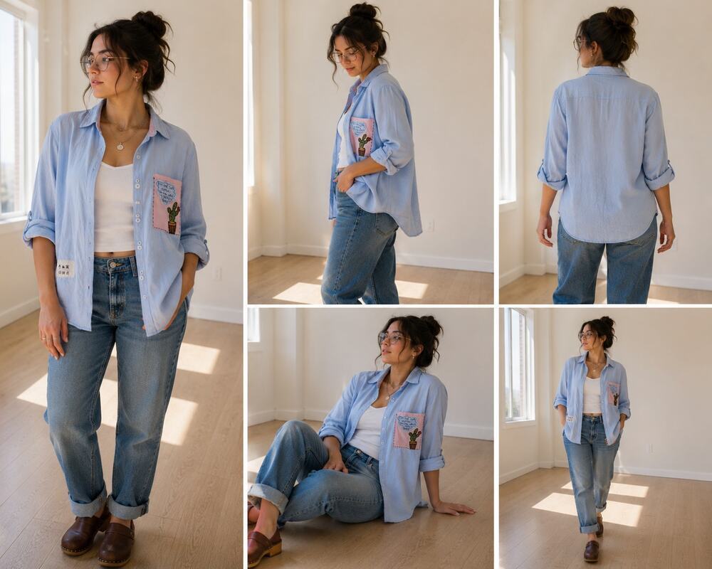 Handmade With Love Cactus Patch Ramie Button Front Shirt Womens Boho Art Top M/L